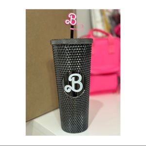 Shiny Black Studded Tumbler with Lid, Straw, & Topper